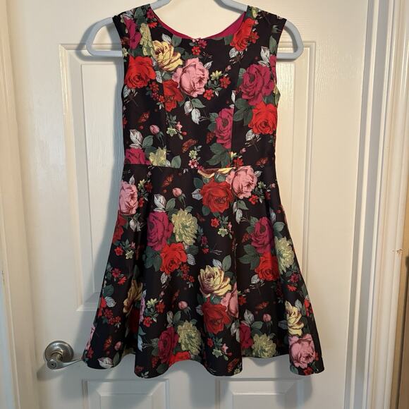 baker By Ted Baker Floral Dress, Vibrant Rose, Flared Skirt -‎ Junior Size 12 - Picture 1 of 10